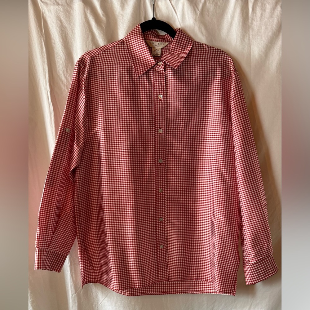 Classic Red Gingham Women's Silk Button Down Shirt